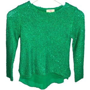 Gianni Bini GB Girls Holiday Green Sparkle Long Sleeve Double Layer Top Small